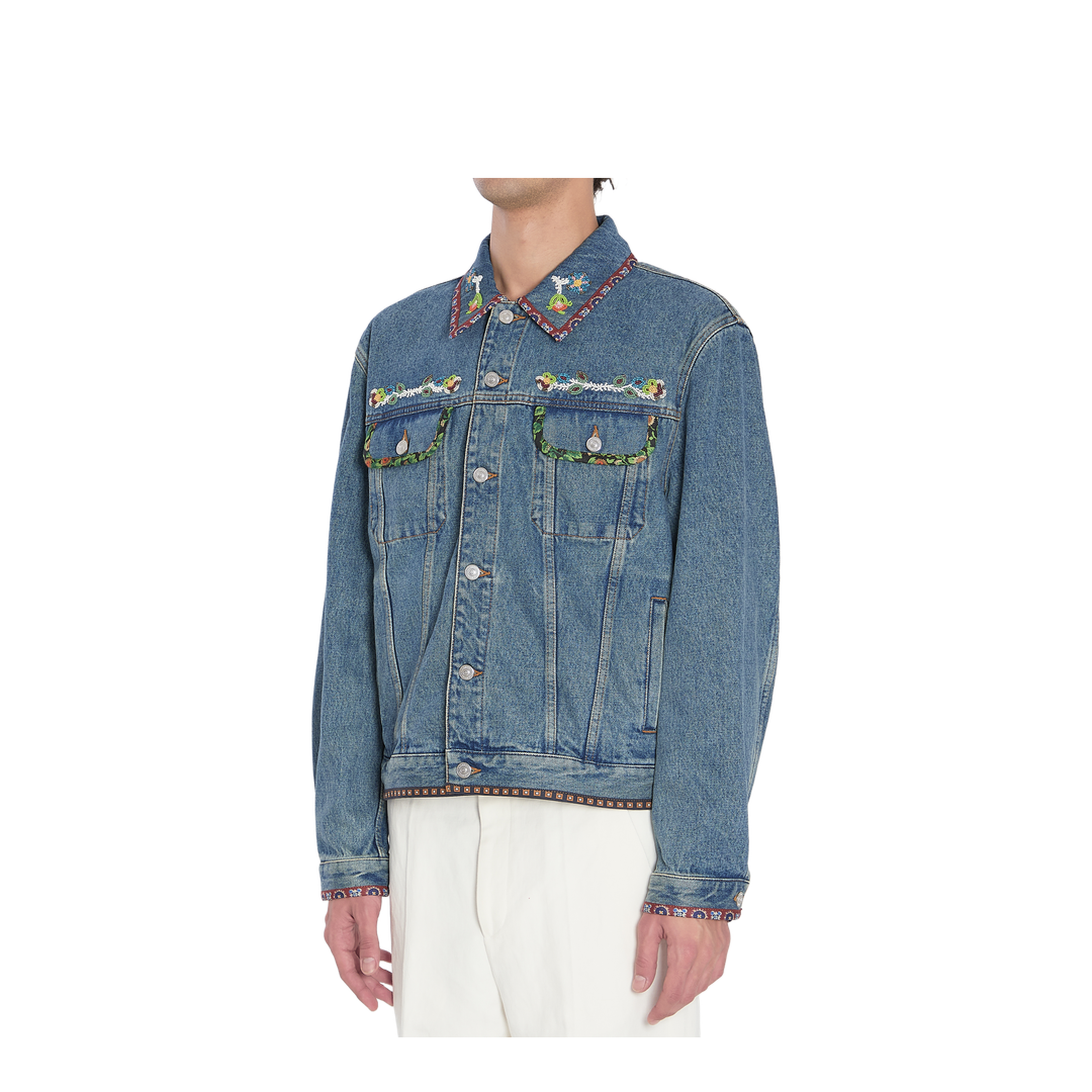Denim Jacket With Beaded Embroidery And Printed Edges - Image 2