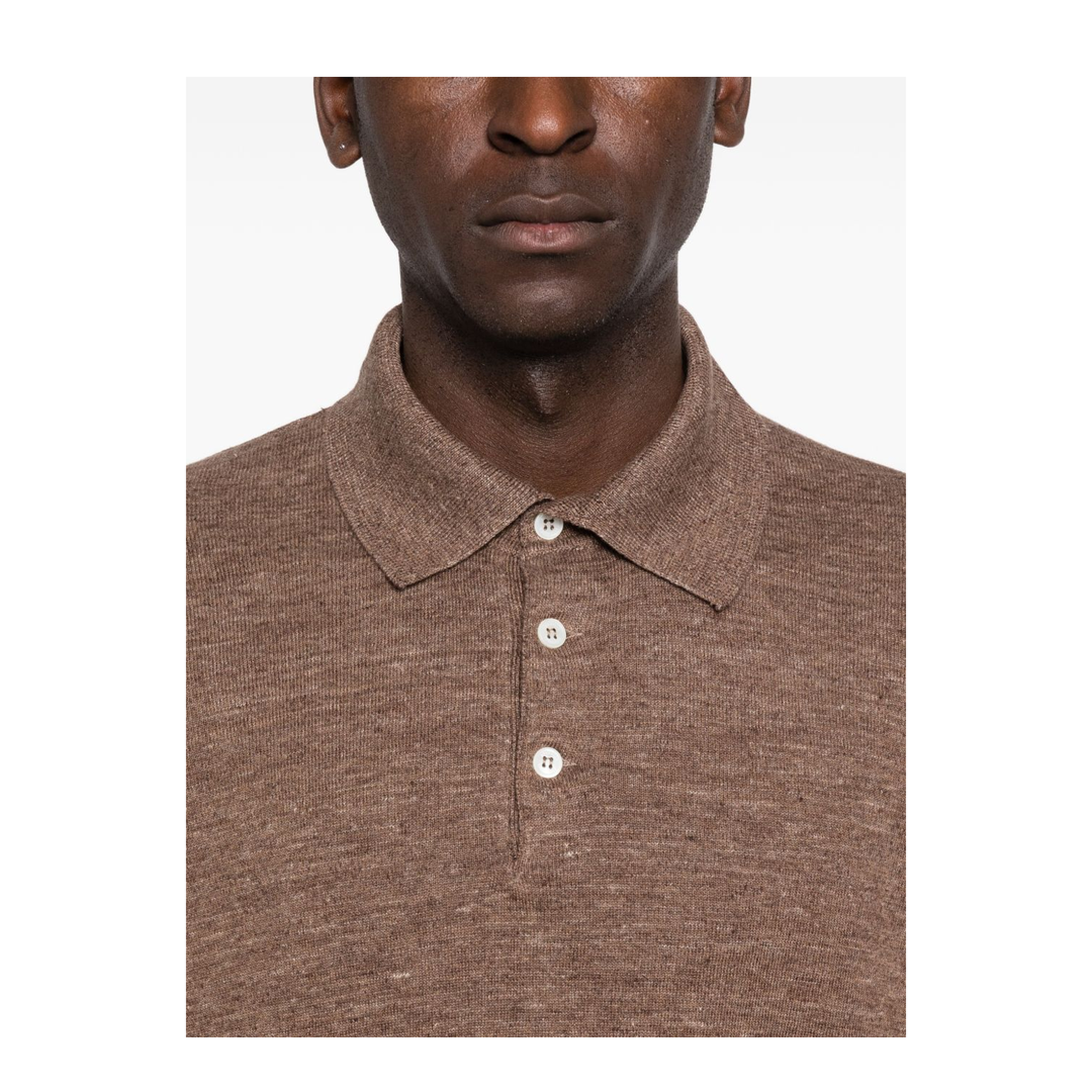 Polo Collar Chest Stripe Linen and Cotton Blend Shirt - Image 3