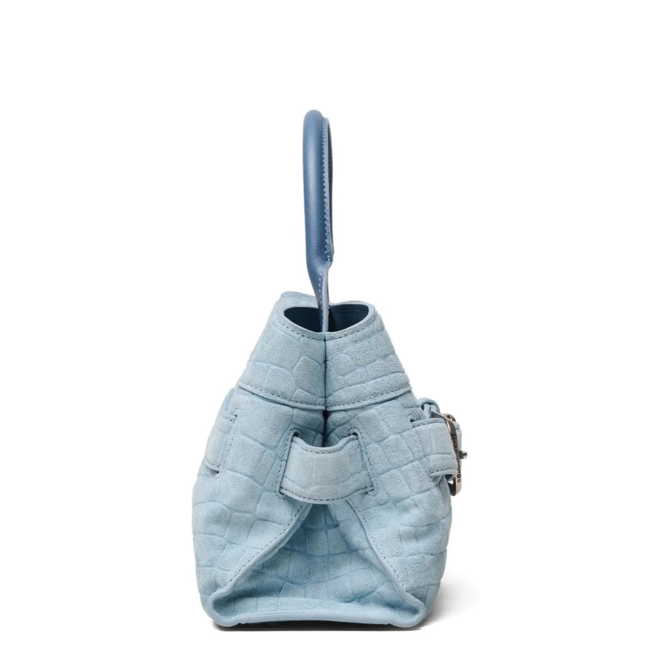 Dakota Small Crocodile-Embossed Italian Suede Satchel - Blue Mist - Image 2