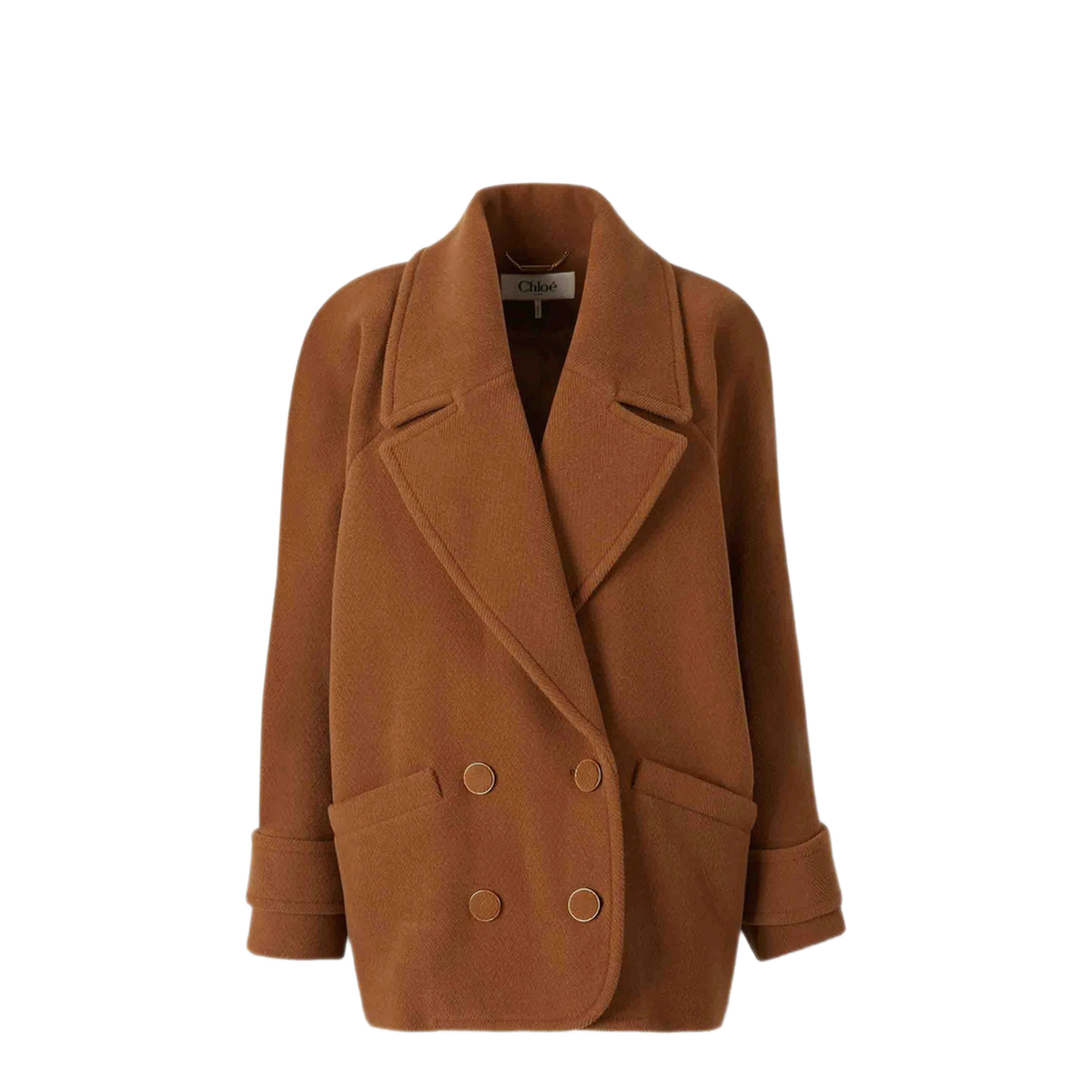 Short Double-Breasted Wool Coat With Houndstooth Pattern - Image 1
