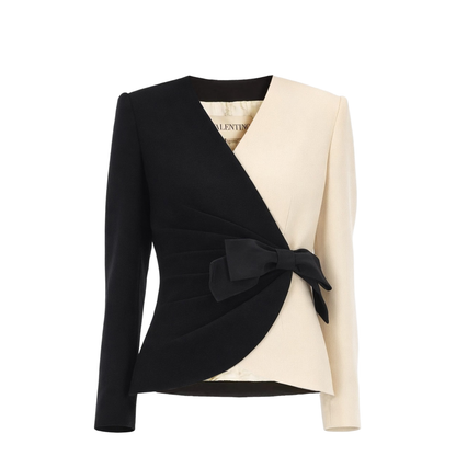 Color Block Bow Wool Chiffon Coat - Image 1