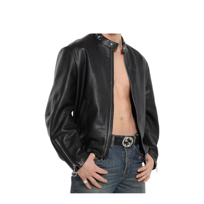 Leather Jacket with Horsebit in Black - Image 4