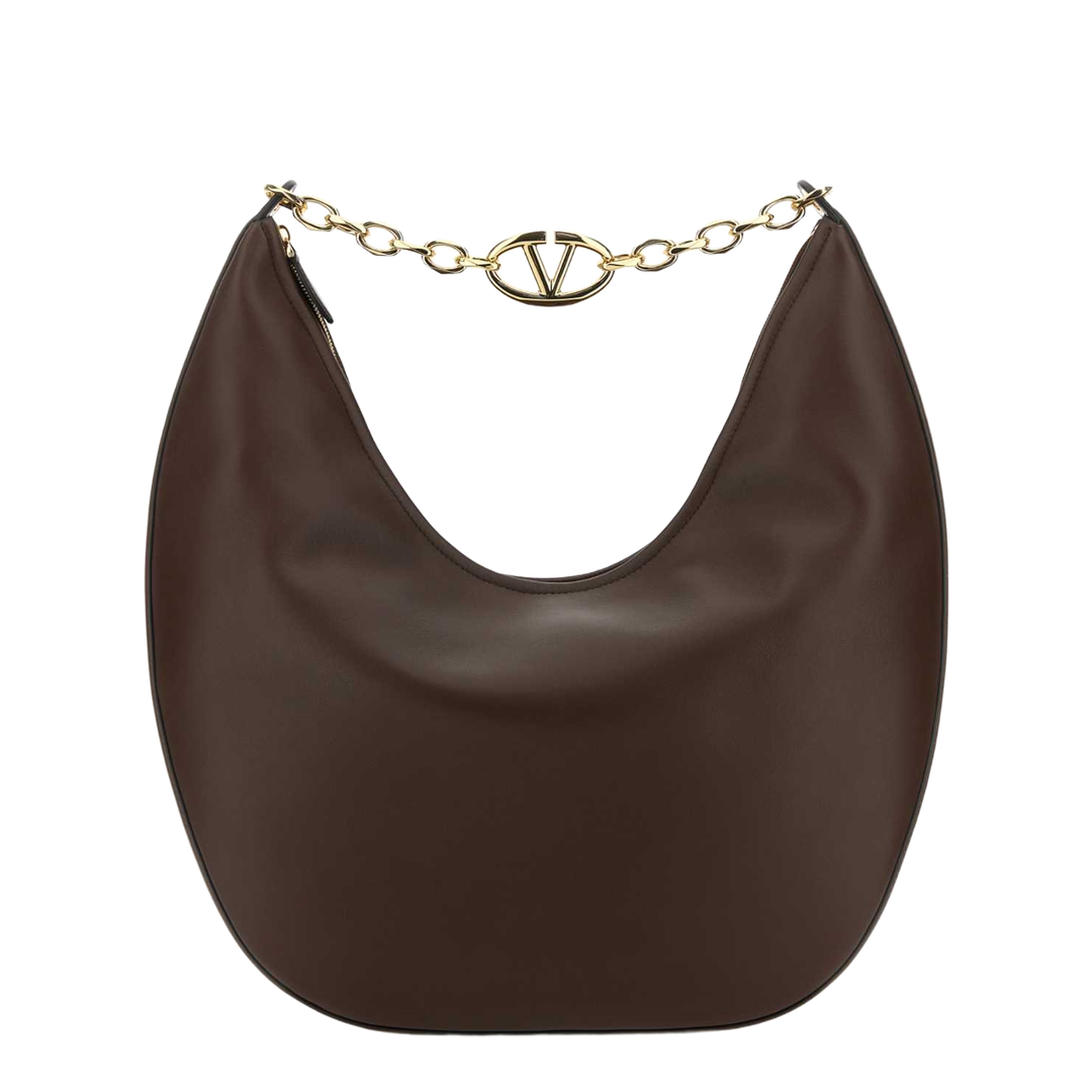 Brown Leather Medium VLogo Moon Shoulder Bag - Image 1