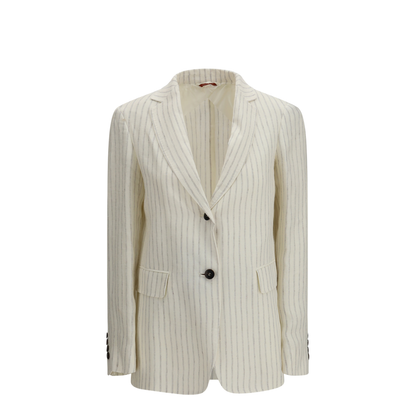 Single-Breasted Pinstriped Linen Blazer - Image 1