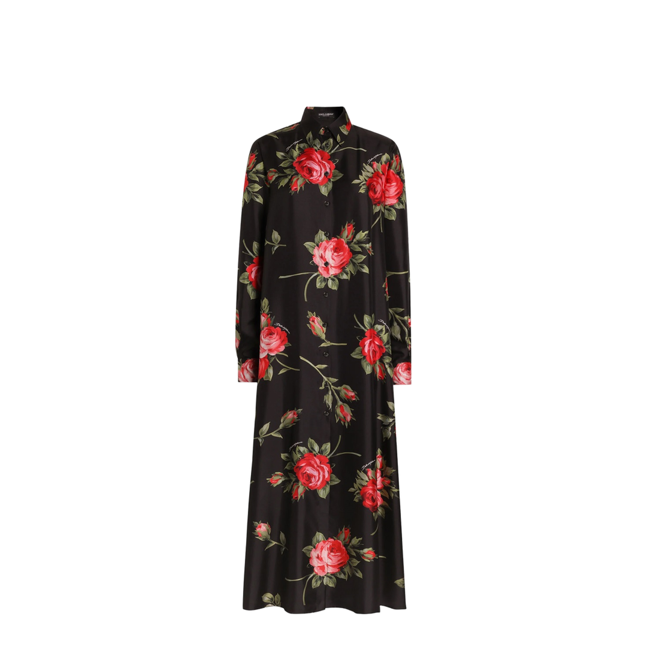 Rose Bouquet Print Twill Long Dress - Image 1