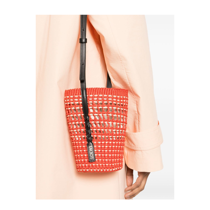 Braid Pocket Iraca Palm & Calfskin Pocket Bag - Red/Natural - Image 3