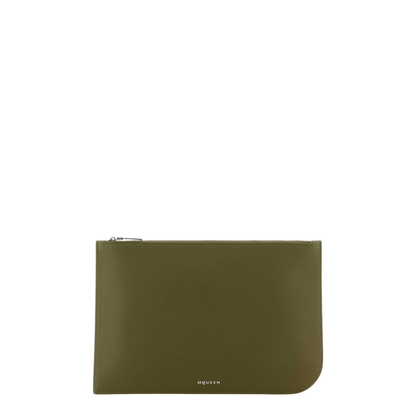 Olive Green Leather Large Sling Pouch - Image 1