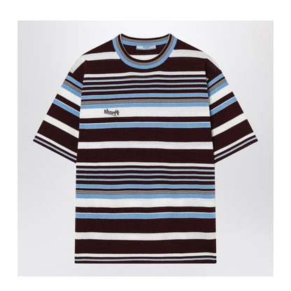 Amaranth and Light Blue Striped Cotton T-shirt - Image 1