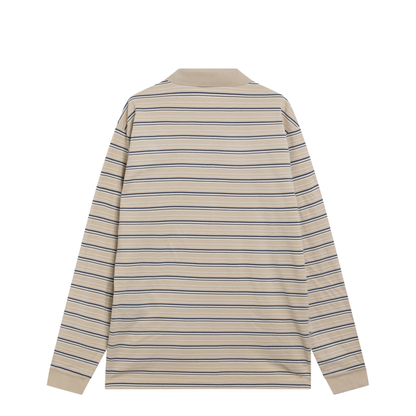 Striped Cotton Piqué Polo Shirt in Desert and Royal - Image 2