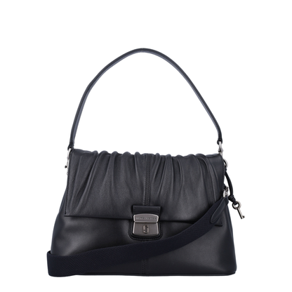 Ruched Detail Leather Crossbody Bag - Black - Image 1