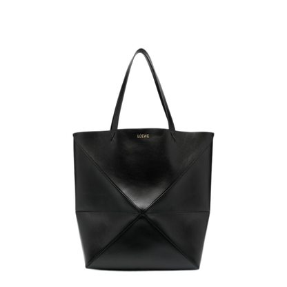 Puzzle Fold XL Shiny Calfskin Tote - Black - Image 1
