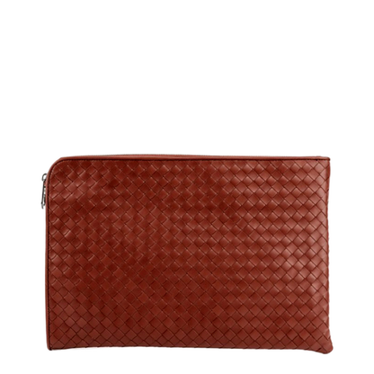 Intrecciato Leather Clutch Bags - Burgundy - Image 3