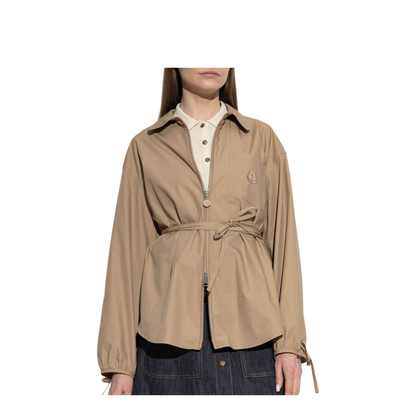 Beige Cotton Poplin Zip-Up Shirt Jacket - Image 2