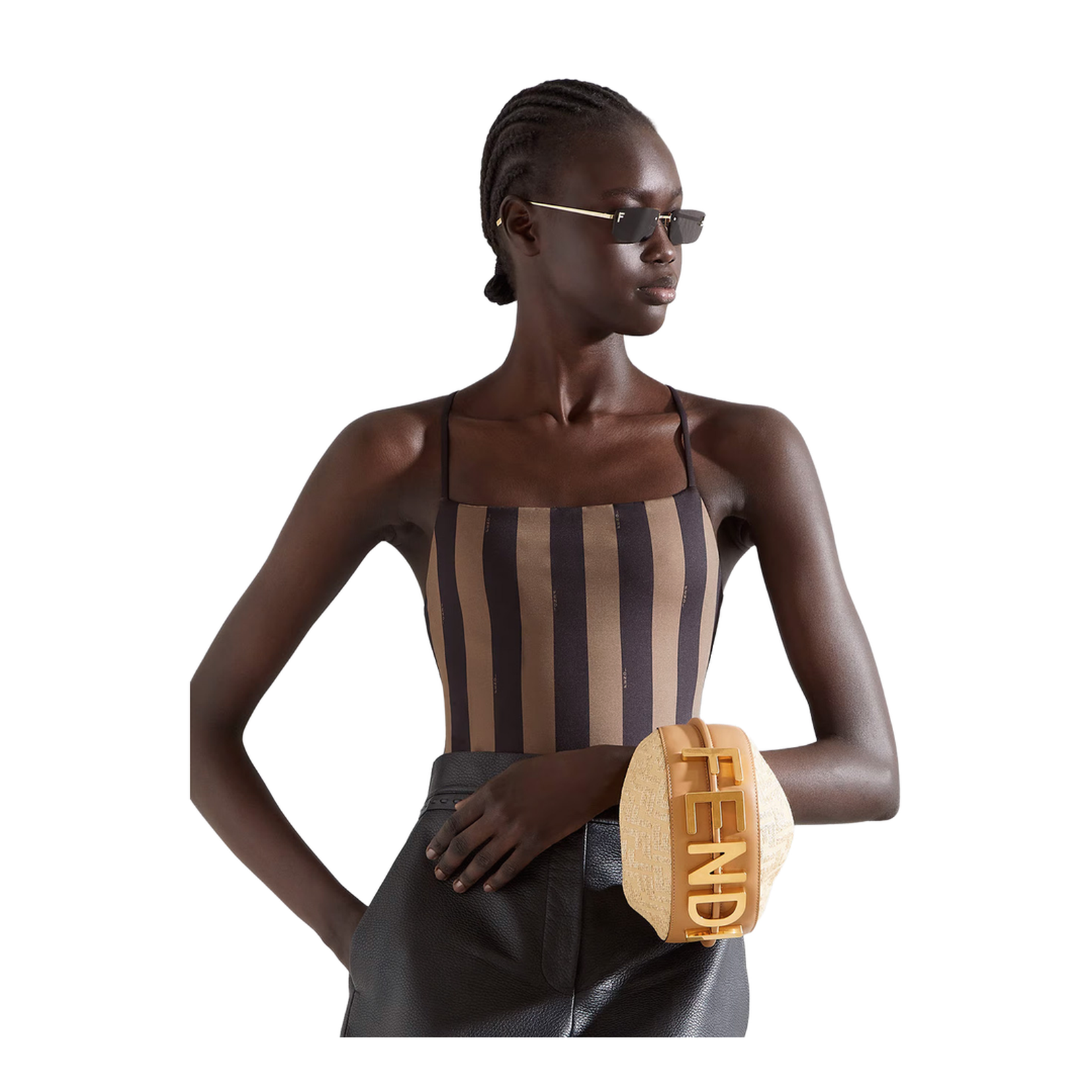 Jacquard Fabric Mini Hobo Bag with Raffia FF - Image 3