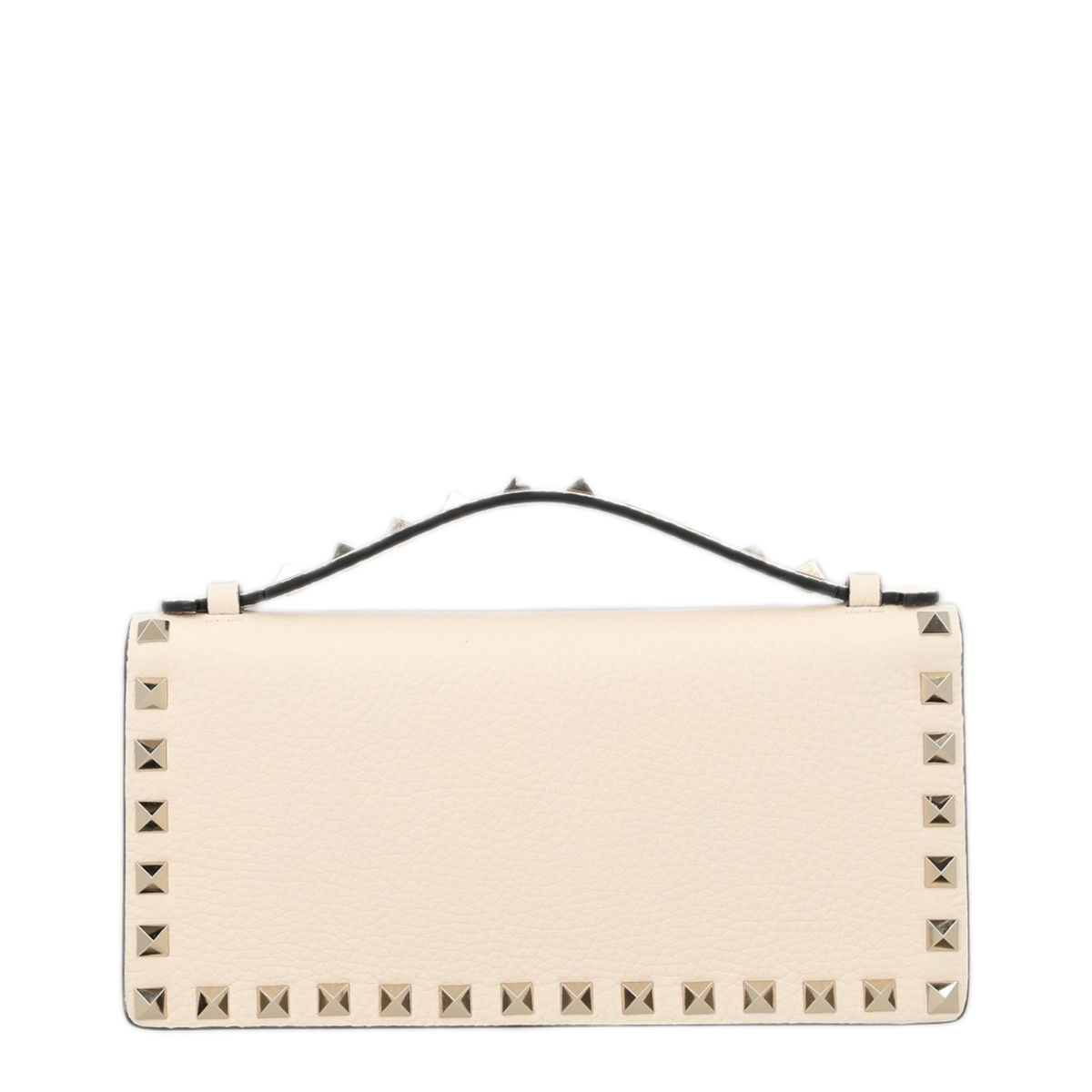 Rockstud Grainy Calfskin Wallet On Chain - Light Ivory - Image 2
