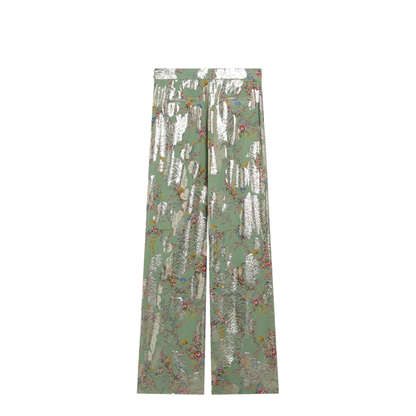 Silk Trousers With All-Over Print In Green - Image 2