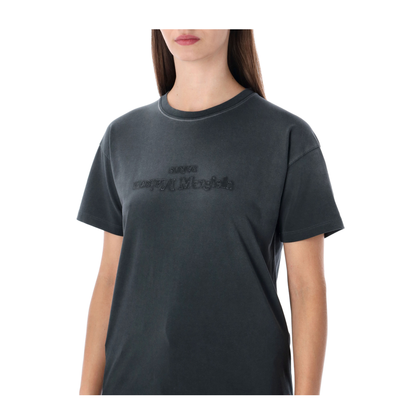 Black Washed-Out Cotton T-Shirt with Reverse Logo - Image 3