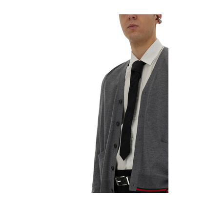 Wool Knit Cardigan with Web in Dark Grey - Image 4