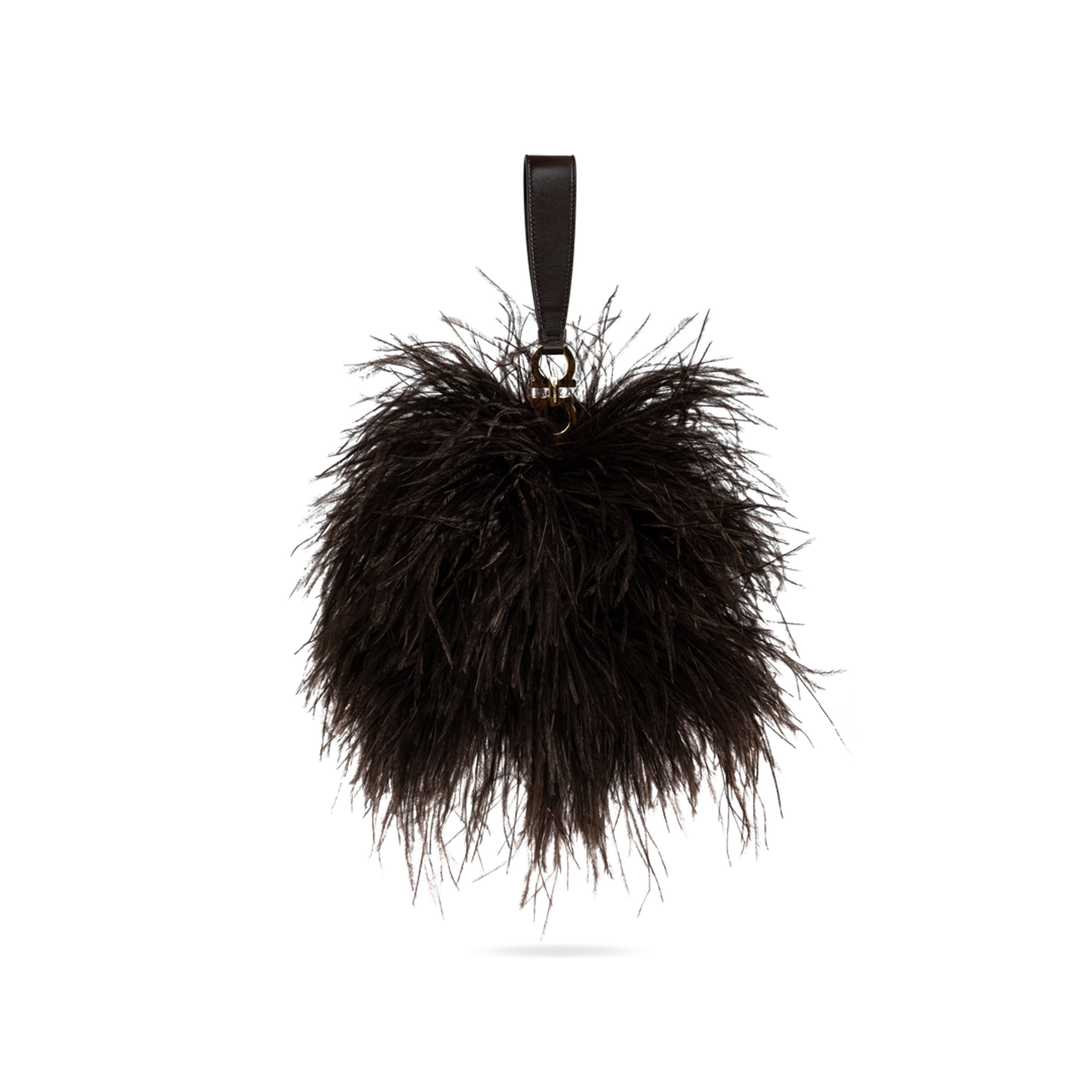 Double Gancini Mini Ostrich Feather Clutch - Testa di Moro - Image 1