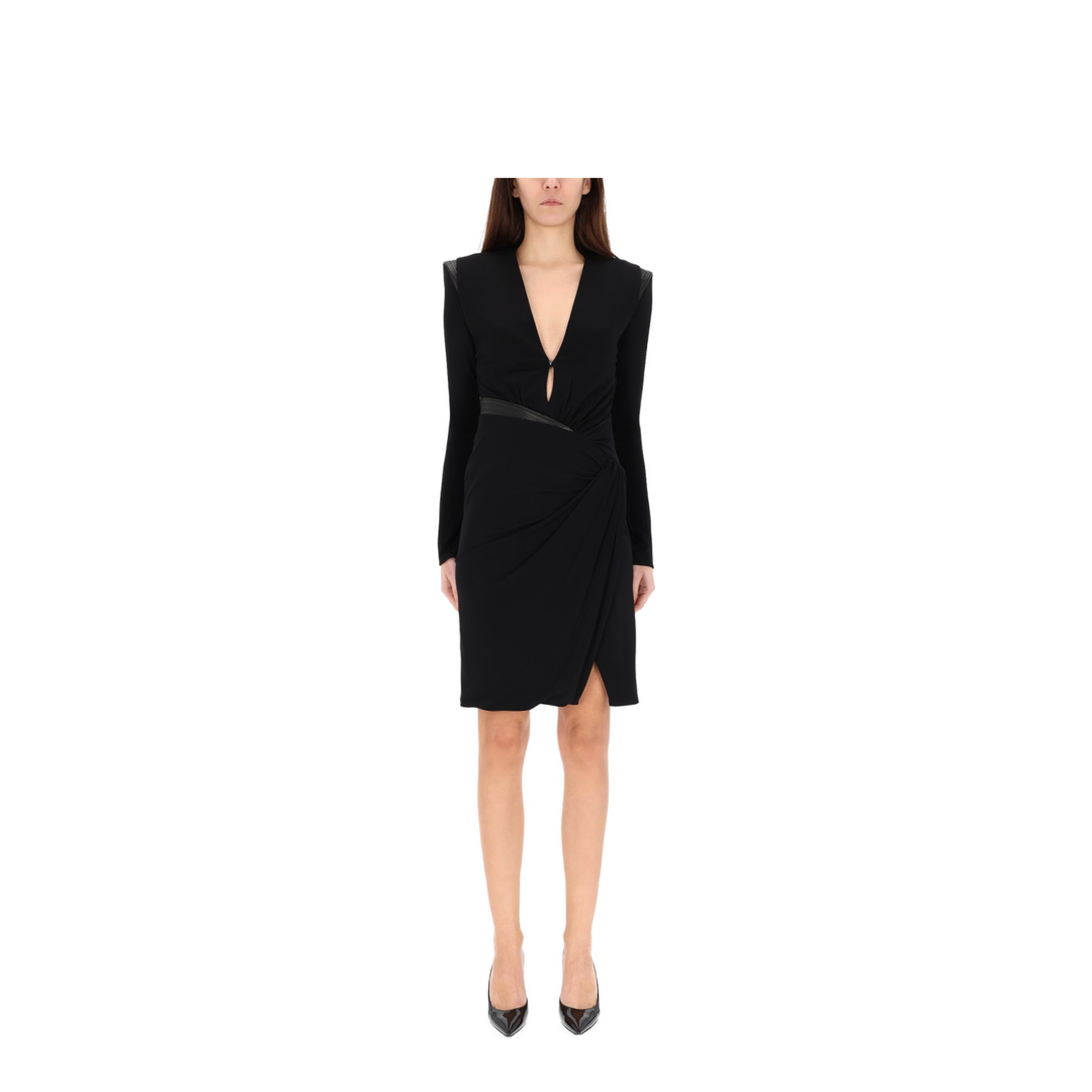 Black Long-sleeved Gathered Dress - Image 1