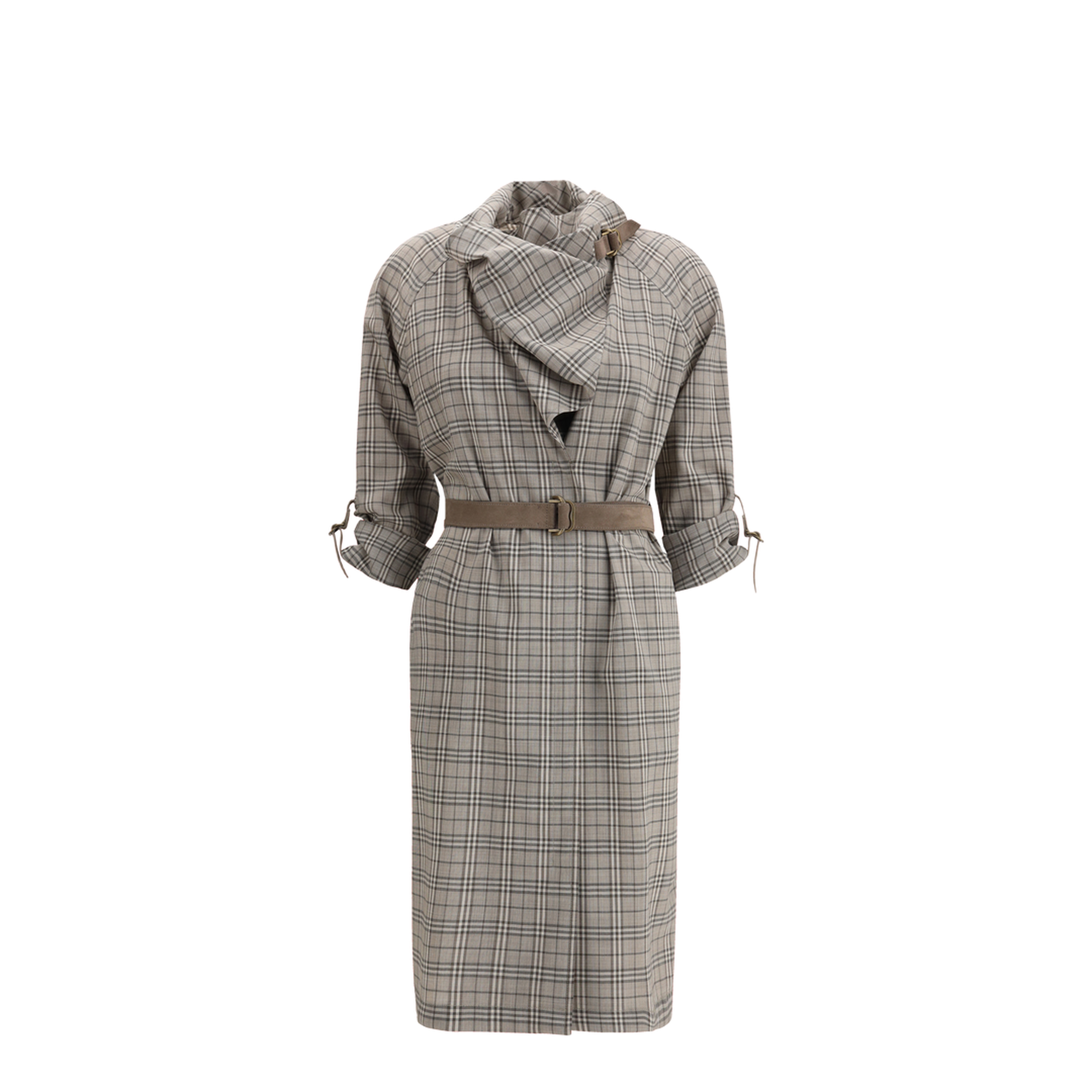 Wool Check Dress with a Shawl Collar - Image 1