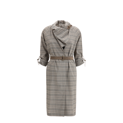 Wool Check Dress with a Shawl Collar - Image 1