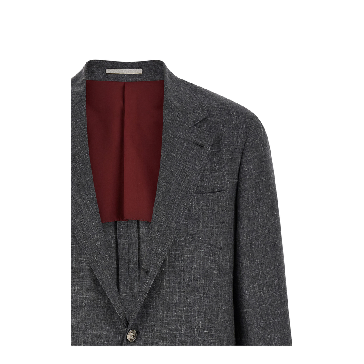 Slubbed Buttons Wool Blazer - Grey - Image 3