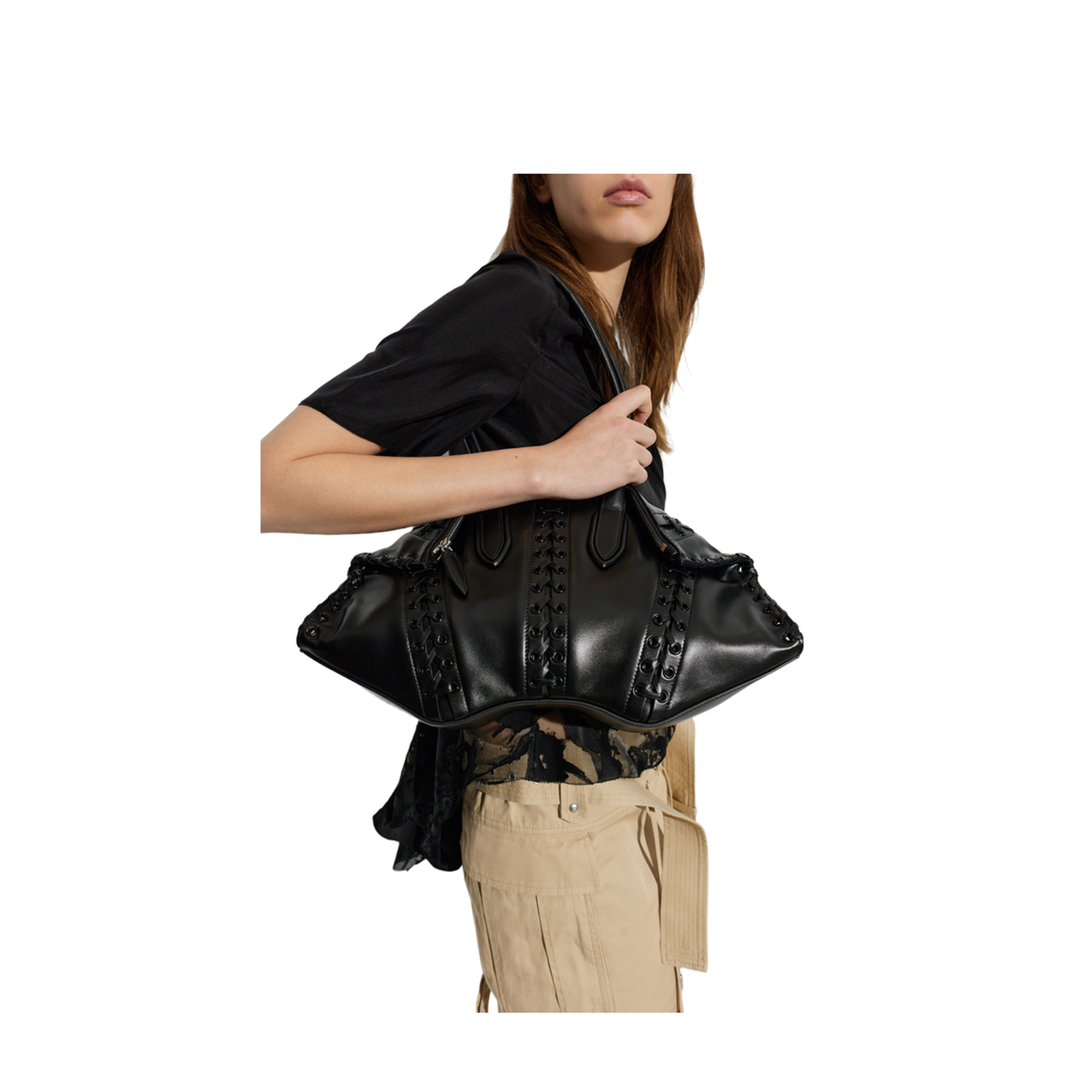 Manta Leather Shoulder Bag - Black - Image 3