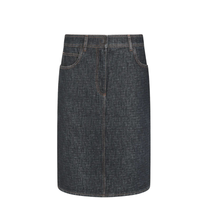 Flared Midi Denim Skirt with All-Over Quilted Motif - Image 1