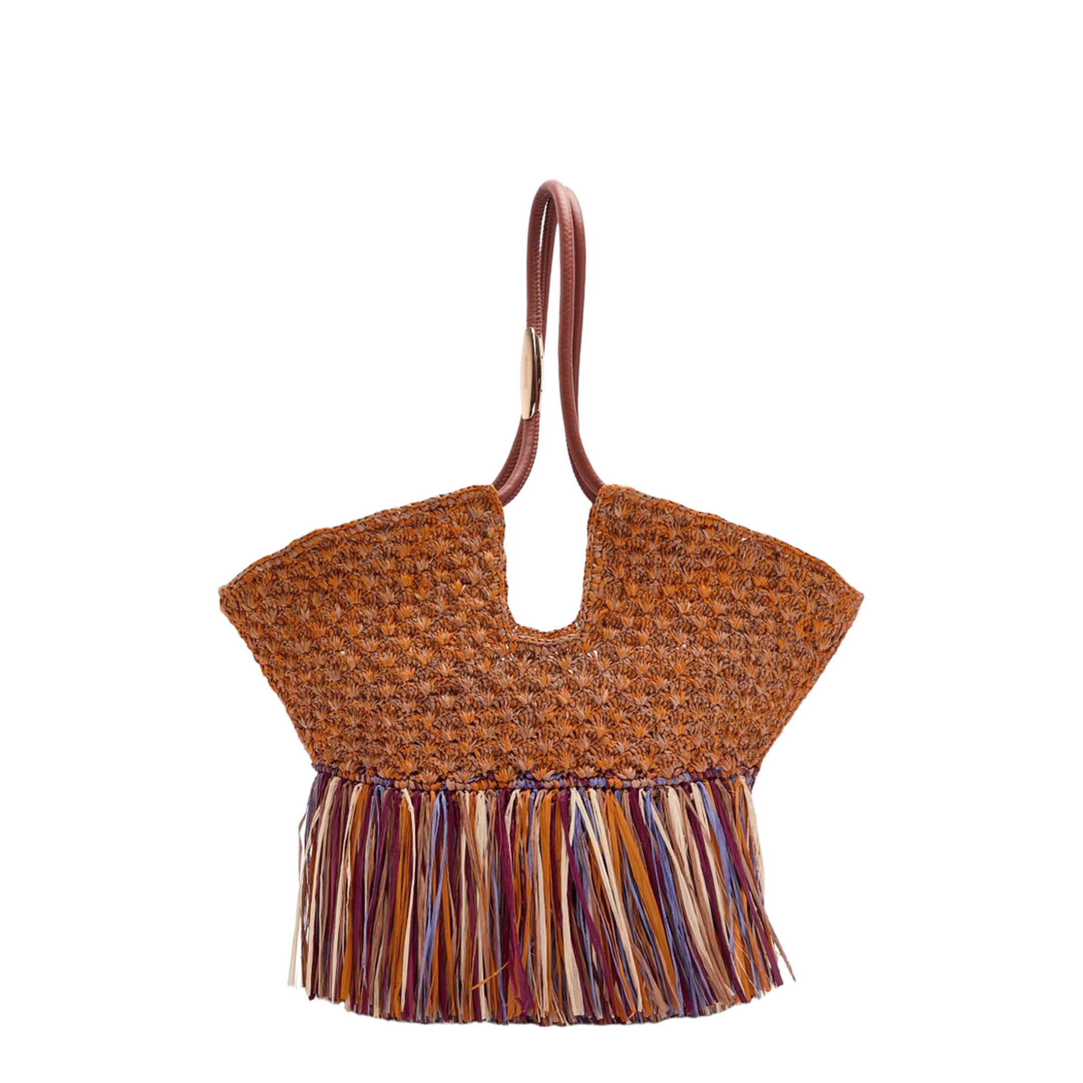 Goldentime Medium Raffia Tote - Tan Fringe Stripe - Image 1