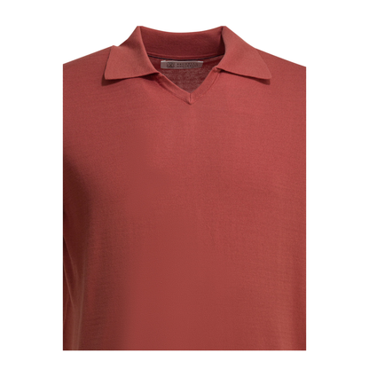 Cotton Buttonless Polo Shirt In Red - Image 3