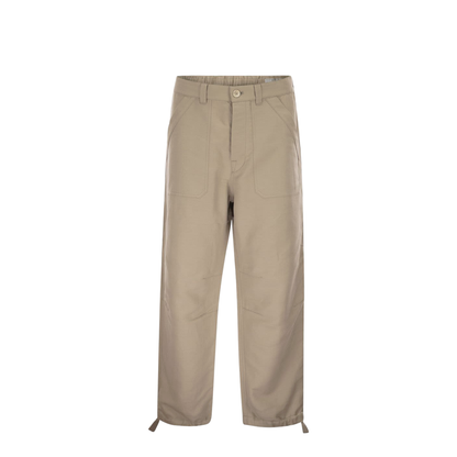 Cotton and linen drill trousers with patch pockets and drawstring - Image 1