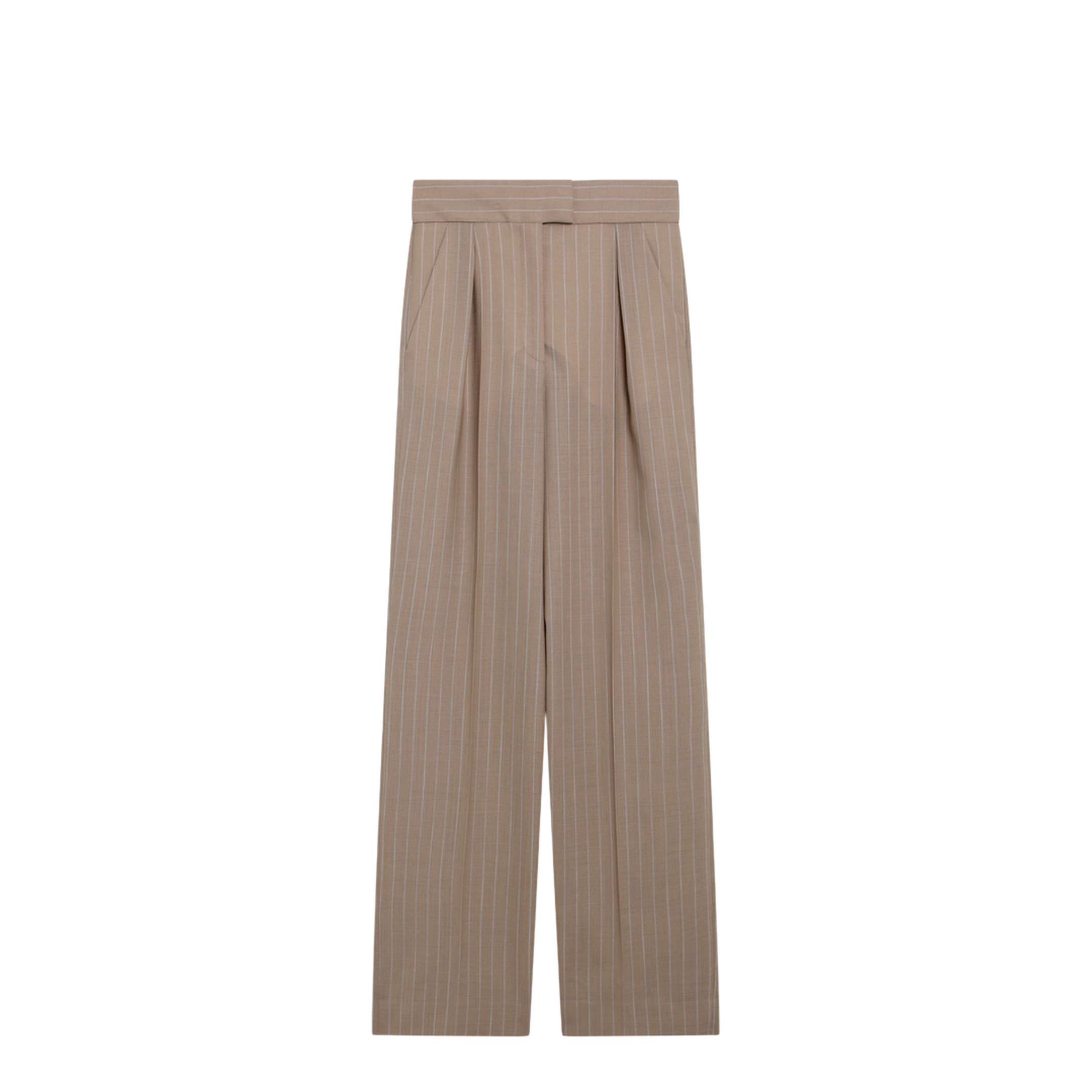 Mud-colored pinstripe wool trousers - Image 1