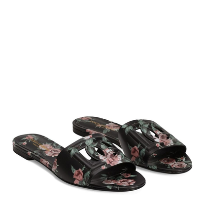 Black Slide Sandals with Cut Out Logo - Image 2