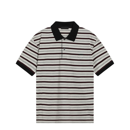 Ivory Garnet Striped Cotton Polo Shirt - Image 1