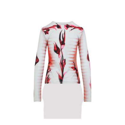 Layered Long Sleeves Top Printed Flower Body Morphing Mariniere - Image 4