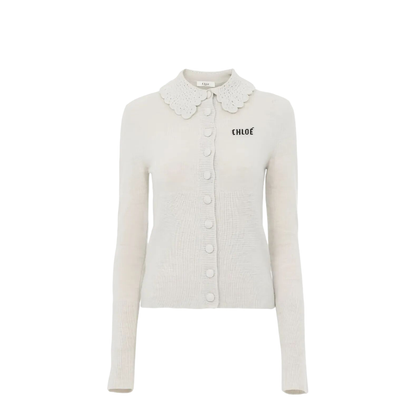 Crocheted Collar Wool Cardigan - Image 1