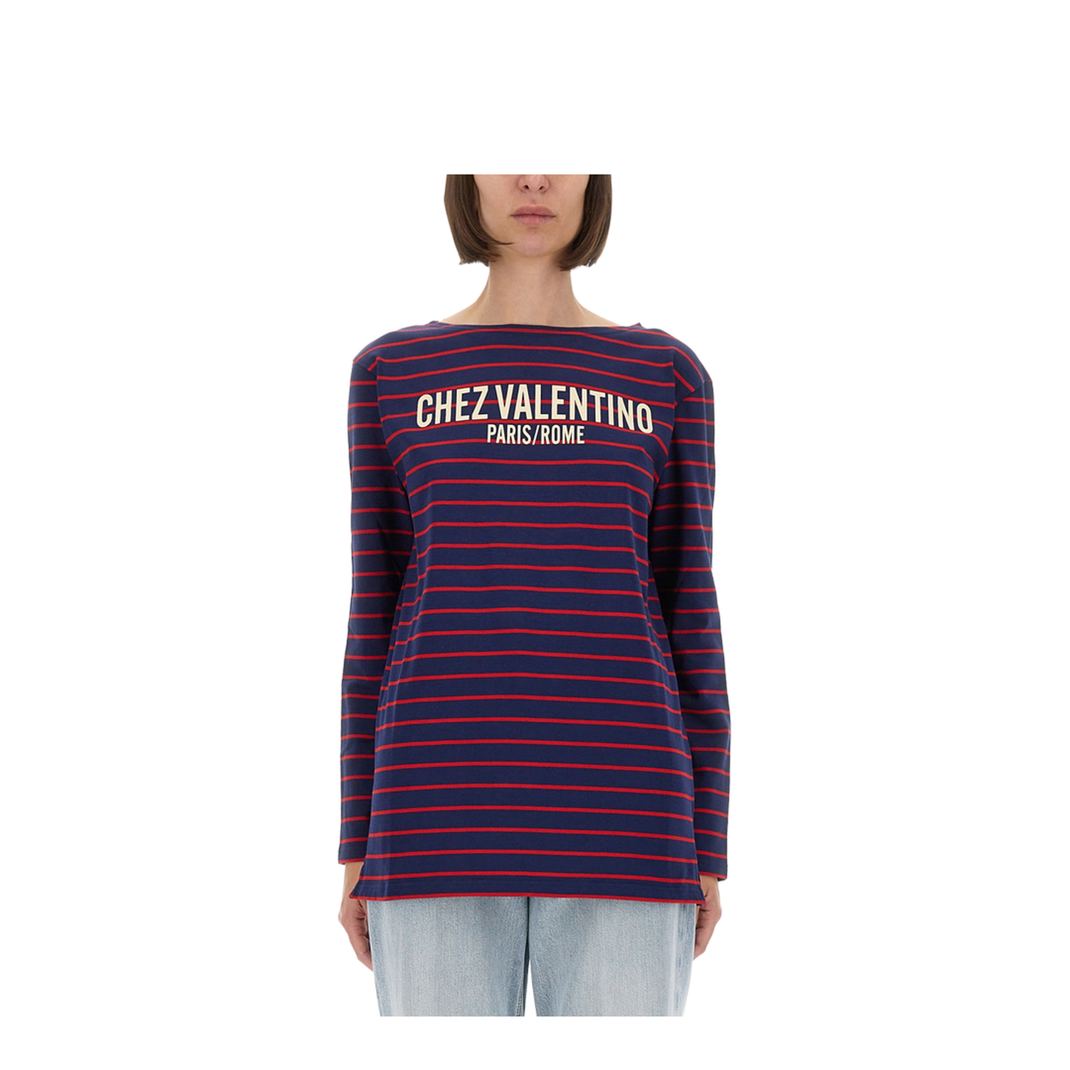 Blue T-shirt with red stripes - Image 1