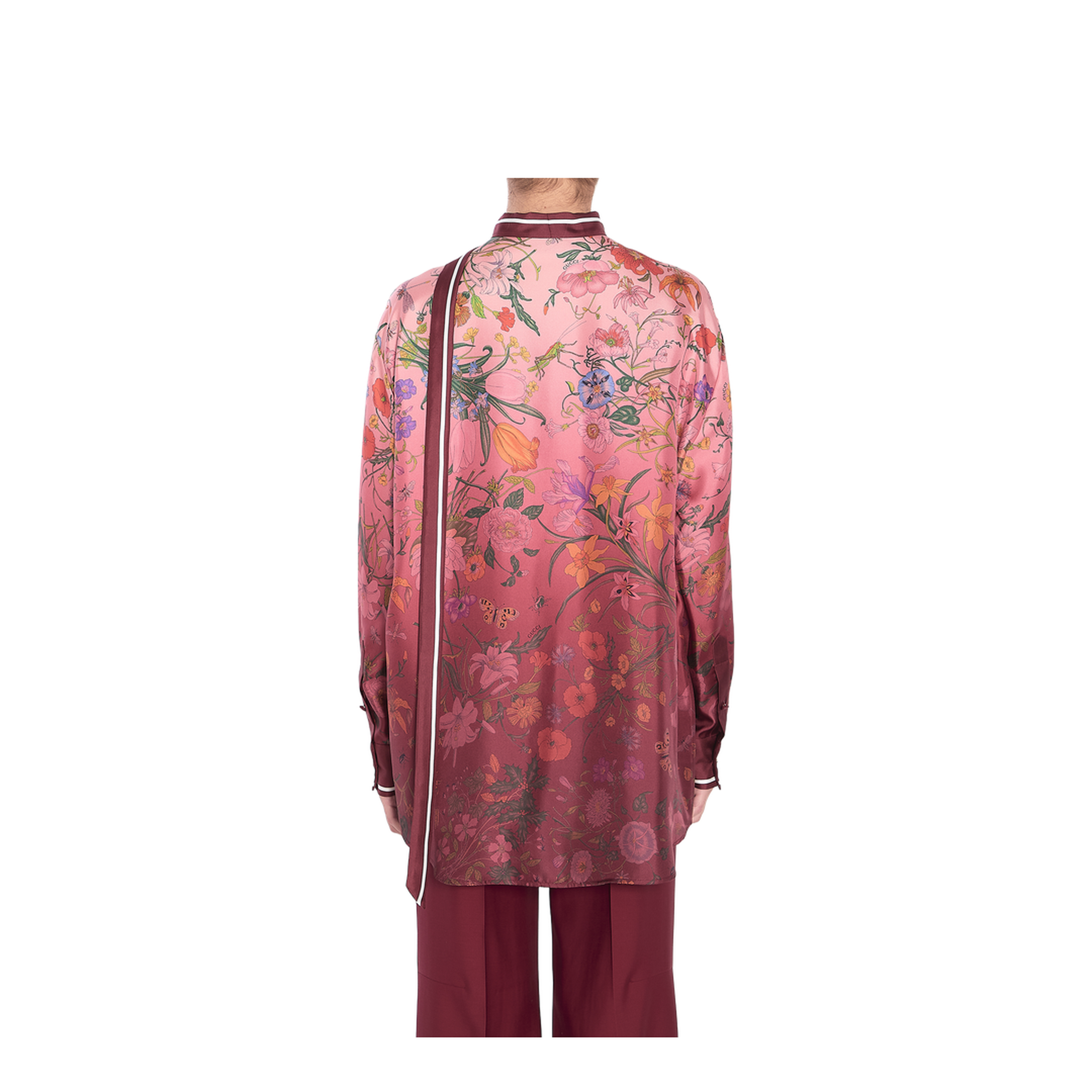 Printed Silk Shirt with Neck Bow in Pink and Rosso Ancora Red - Image 4