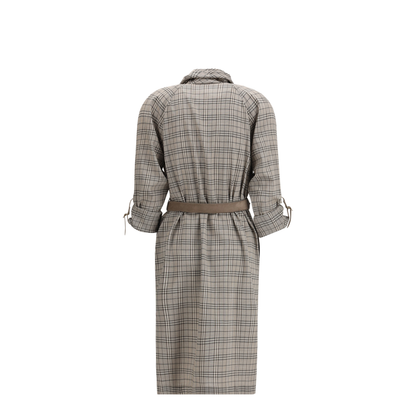 Wool Check Dress with a Shawl Collar - Image 2