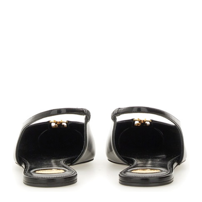 Black Leather Pointed Toe Slingback Strap Flat Sole - Image 3