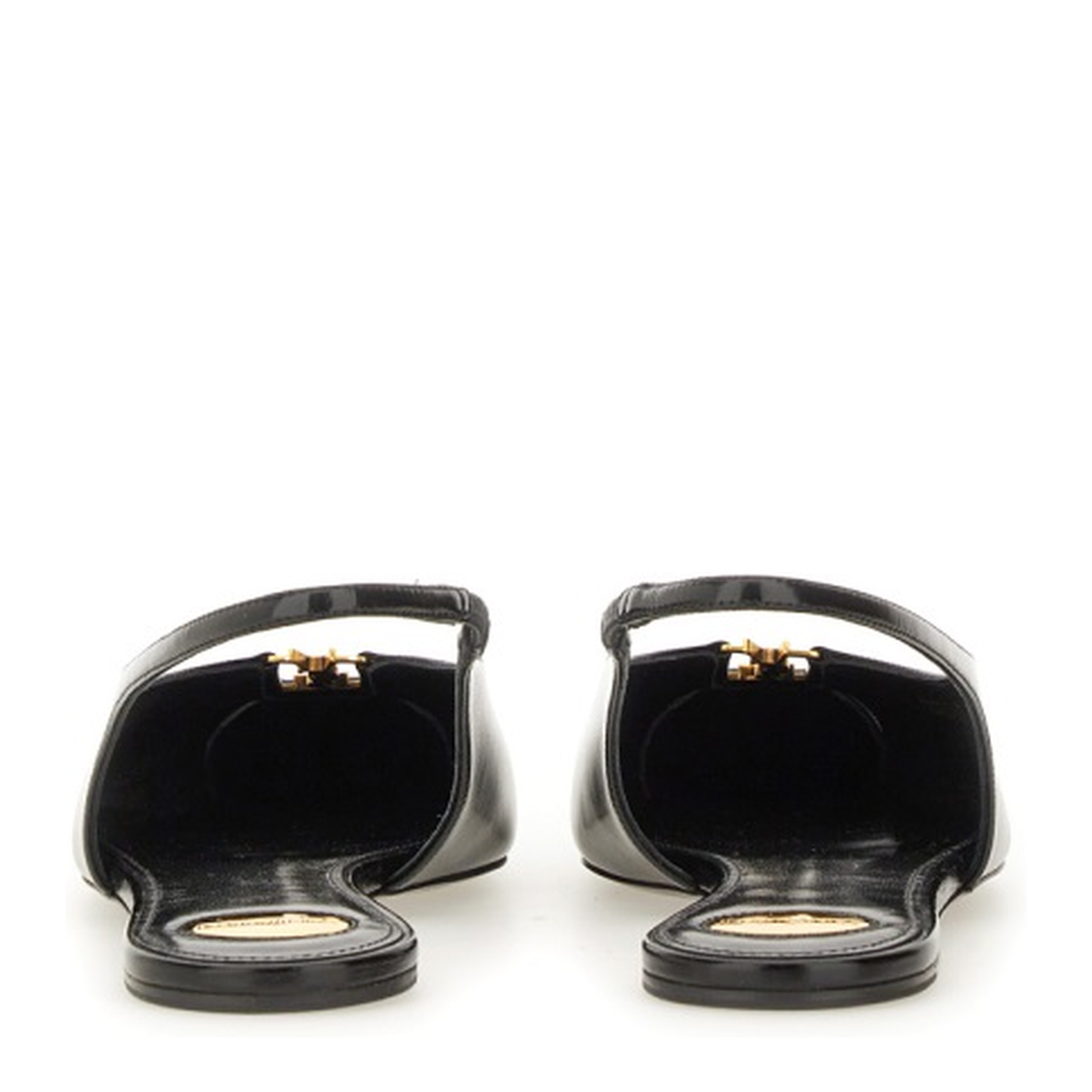 Black Leather Pointed Toe Slingback Strap Flat Sole - Image 3