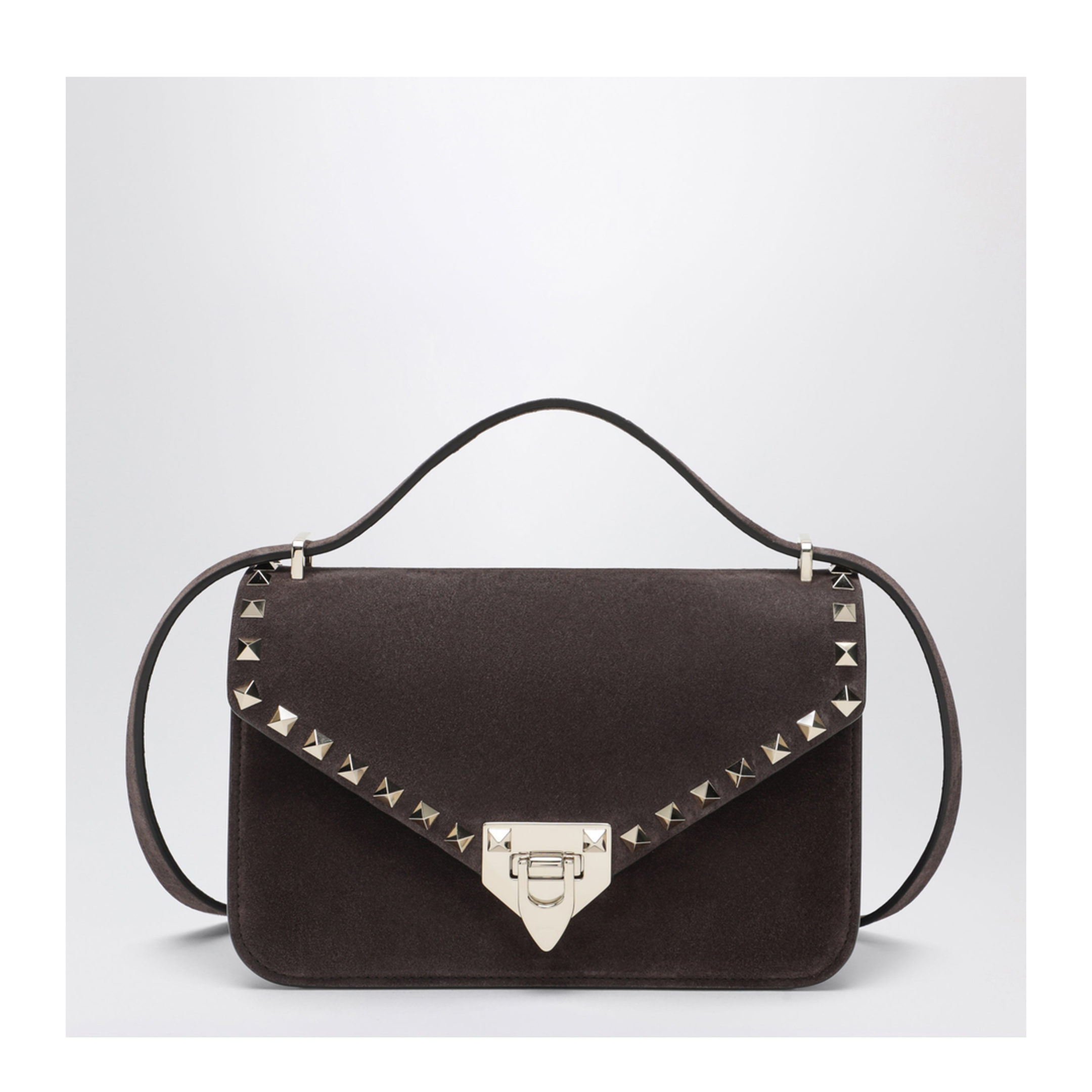 Small Rockstud Crossbody Bag in Ebony Brown Suede - Image 1