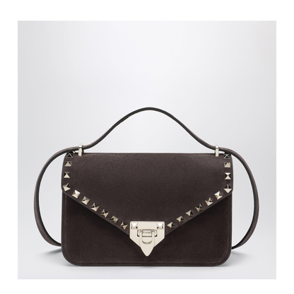 Small Rockstud Crossbody Bag in Ebony Brown Suede - Image 1
