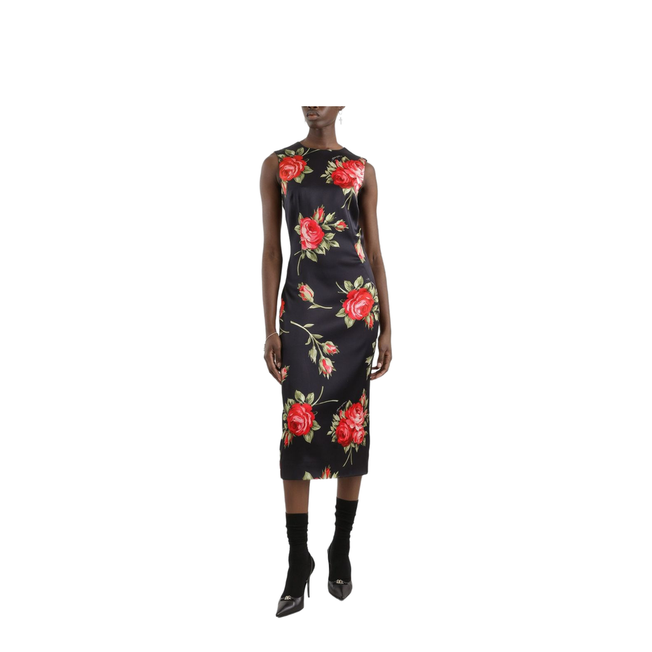 Bouquet Rose Print Satin Midi Dress - Image 4