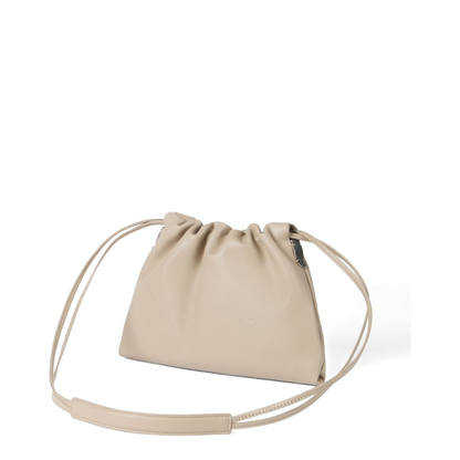 Drawstring Leather Shoulder Bag - Beige - Image 2