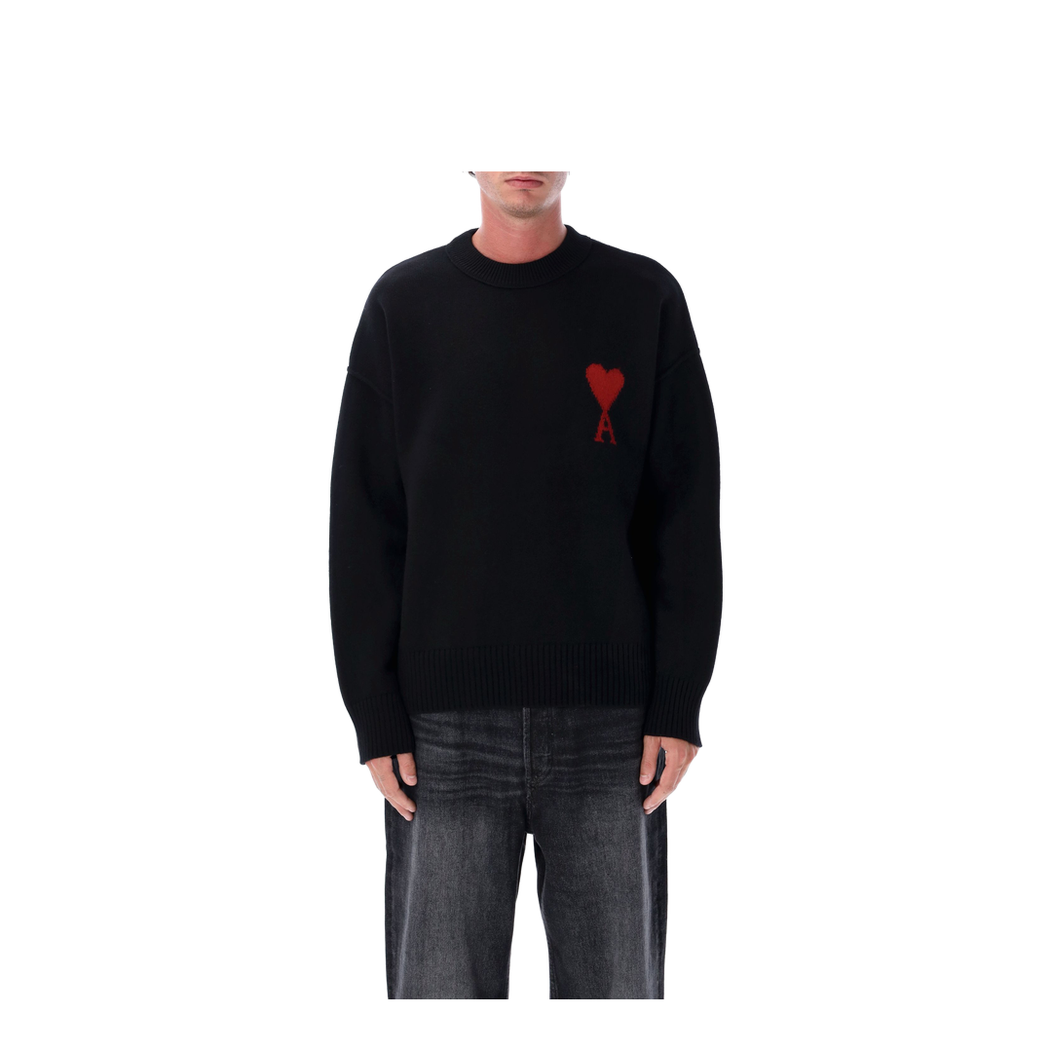 Black Wool De Coeur Crewneck Sweater - Image 1
