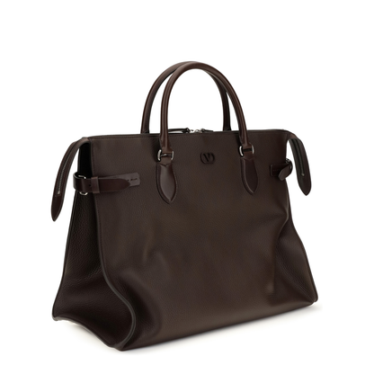 Antibes Large Grained Leather Duffle Bag - Dark Brown - Image 2