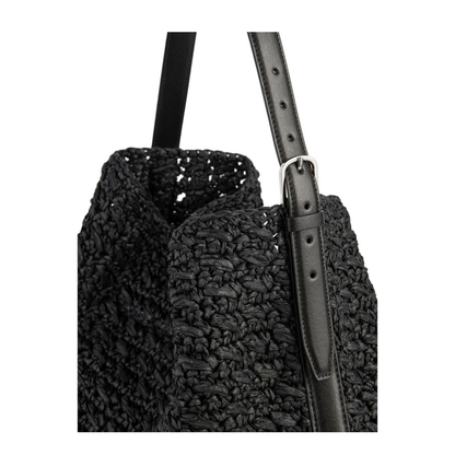 Raffia Belted Tote Bag - Black - Image 3