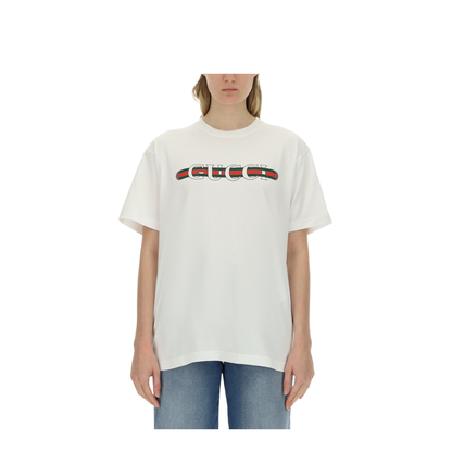 Printed Cotton Jersey T-Shirt in White - Image 2